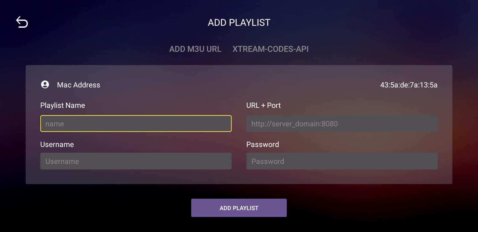 Enter server details in Tubioffers.com app